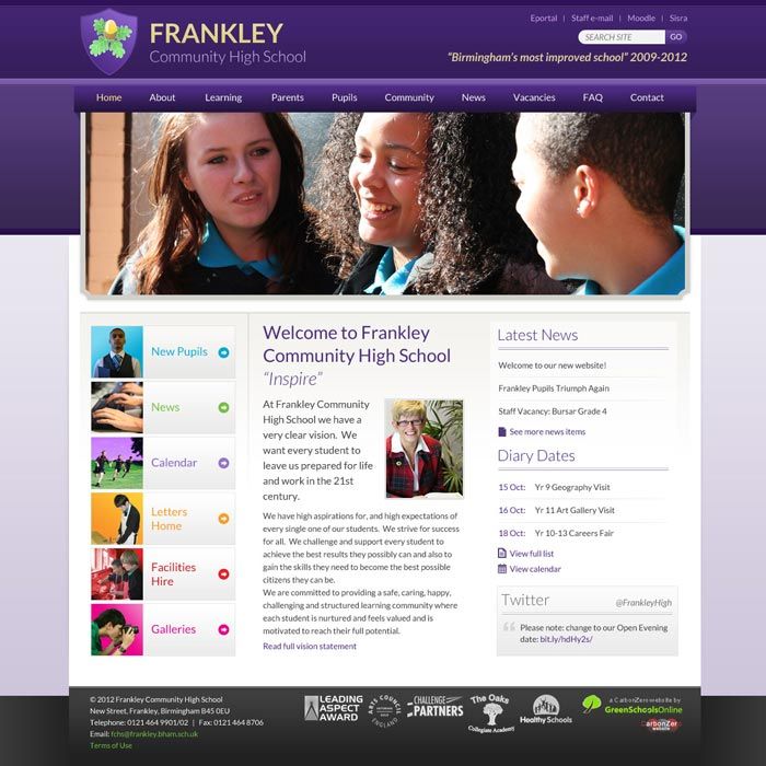Frankley Community HIgh School website home page