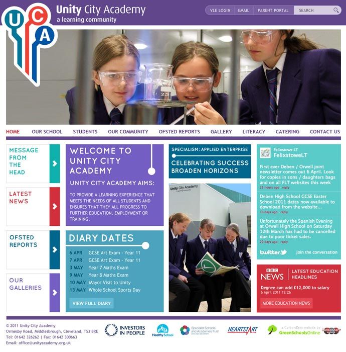 Unity City Academy website home page